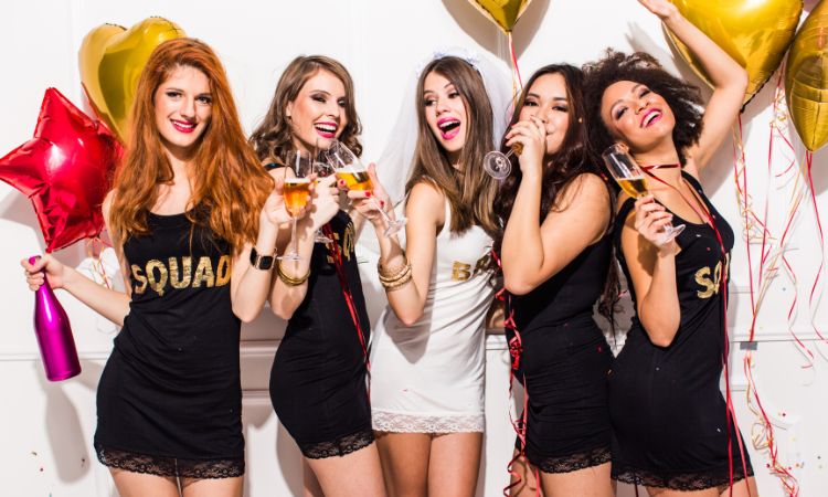 girls celebrating Bachelorette Party Drinking 